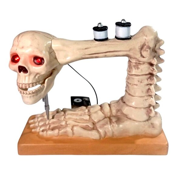 New Halloween Animated LED Skeleton TALKING Skull Sewing Machine NWT - Picture 1 of 10